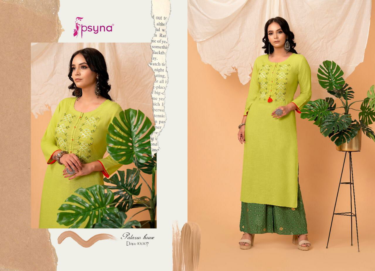 Psyna Palazzo House 10 Kurtis With Bottom Catalog
